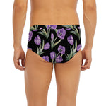 Purple Watercolor Tulip Pattern Print Men's Briefs