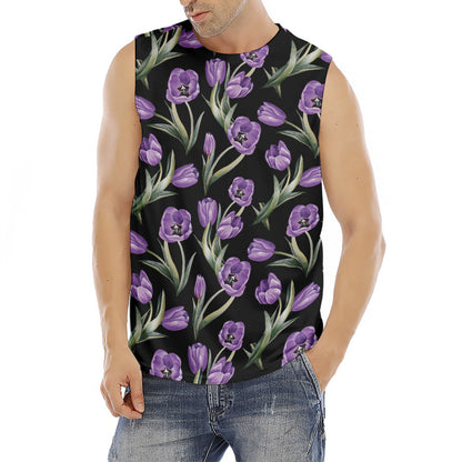 Purple Watercolor Tulip Pattern Print Men's Fitness Tank Top