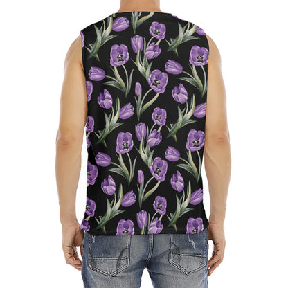 Purple Watercolor Tulip Pattern Print Men's Fitness Tank Top