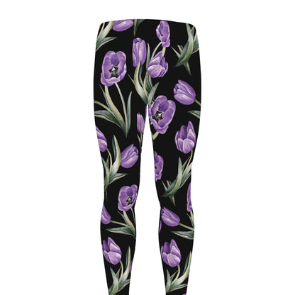 Purple Watercolor Tulip Pattern Print Men's leggings