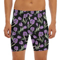 Purple Watercolor Tulip Pattern Print Men's Long Boxer Briefs