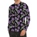 Purple Watercolor Tulip Pattern Print Men's Long Sleeve Rash Guard