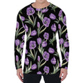 Purple Watercolor Tulip Pattern Print Men's Long Sleeve T-Shirt