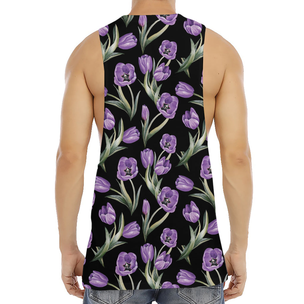 Purple Watercolor Tulip Pattern Print Men's Muscle Tank Top