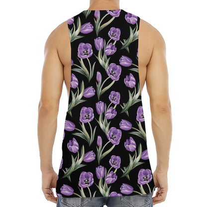 Purple Watercolor Tulip Pattern Print Men's Muscle Tank Top
