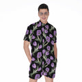 Purple Watercolor Tulip Pattern Print Men's Romper