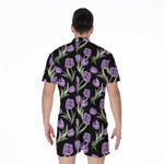 Purple Watercolor Tulip Pattern Print Men's Rompers