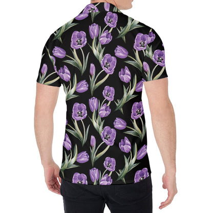 Purple Watercolor Tulip Pattern Print Men's Shirt