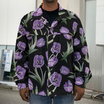 Purple Watercolor Tulip Pattern Print Men's Shirt Jacket