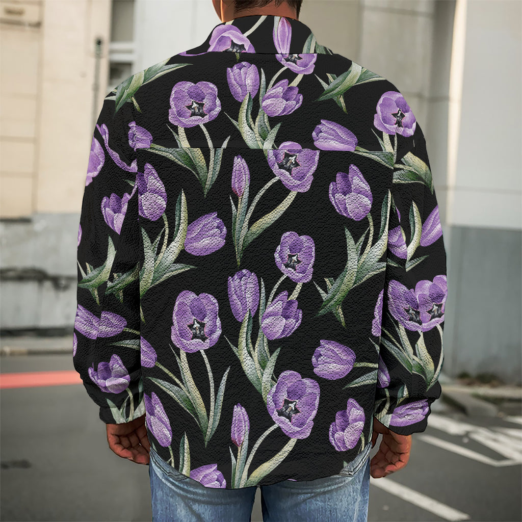 Purple Watercolor Tulip Pattern Print Men's Shirt Jacket