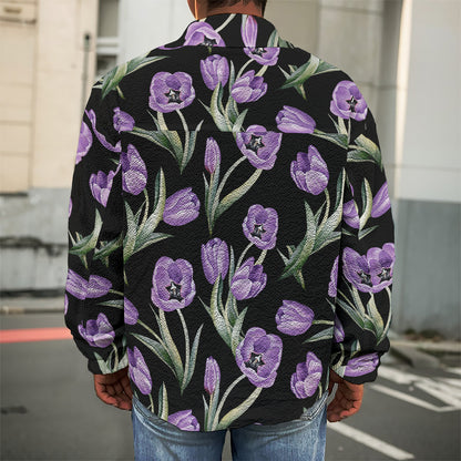 Purple Watercolor Tulip Pattern Print Men's Shirt Jacket
