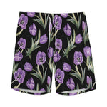 Purple Watercolor Tulip Pattern Print Men's Sports Shorts