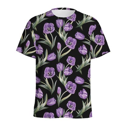 Purple Watercolor Tulip Pattern Print Men's Sports T-Shirt