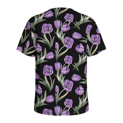 Purple Watercolor Tulip Pattern Print Men's Sports T-Shirt