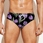 Purple Watercolor Tulip Pattern Print Men's Swim Briefs
