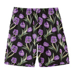 Purple Watercolor Tulip Pattern Print Men's Swim Trunks