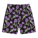 Purple Watercolor Tulip Pattern Print Men's Swim Trunks