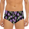 Purple Watercolor Tulip Pattern Print Men's Triangle Swim Briefs