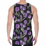 Purple Watercolor Tulip Pattern Print Men's Velvet Tank Top