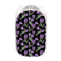 Purple Watercolor Tulip Pattern Print Mesh Laundry Hamper