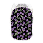 Purple Watercolor Tulip Pattern Print Mesh Laundry Hamper