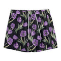 Purple Watercolor Tulip Pattern Print Mesh Shorts
