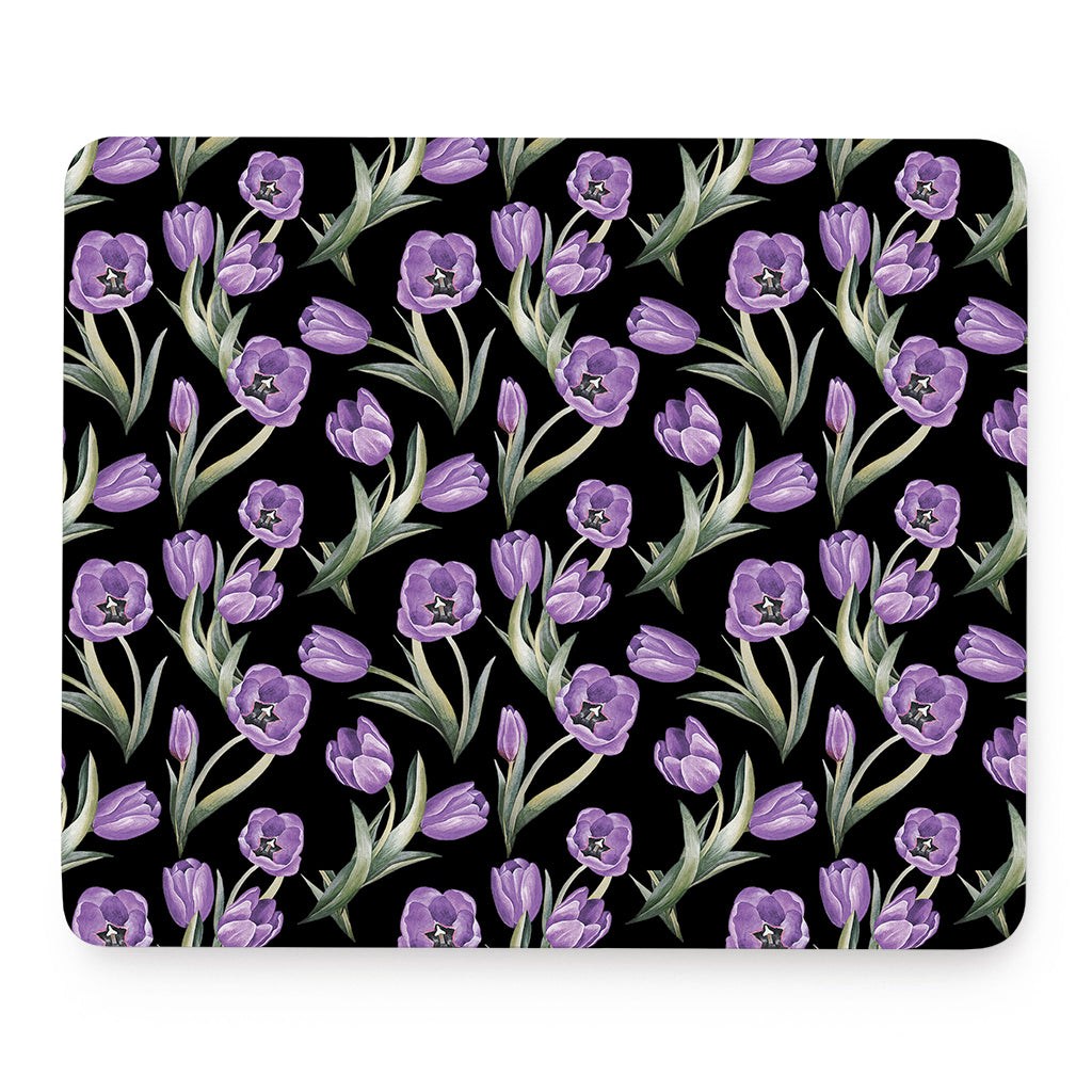 Purple Watercolor Tulip Pattern Print Mouse Pad
