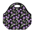 Purple Watercolor Tulip Pattern Print Neoprene Lunch Bag