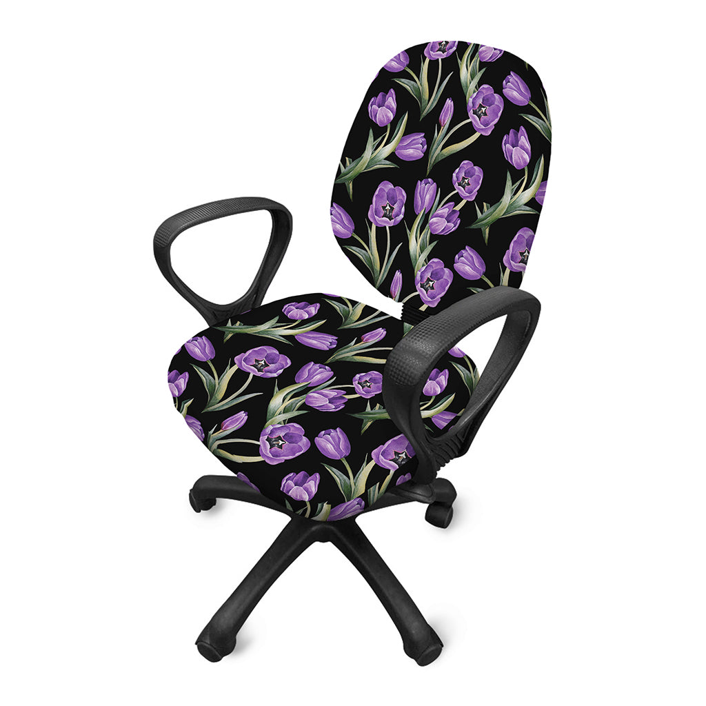 Purple Watercolor Tulip Pattern Print Office Chair Cover