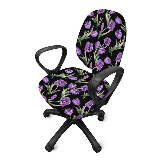 Purple Watercolor Tulip Pattern Print Office Chair Cover