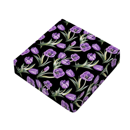 Purple Watercolor Tulip Pattern Print Outdoor Seat Cushion Cover