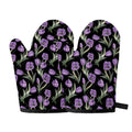 Purple Watercolor Tulip Pattern Print Oven Mitts