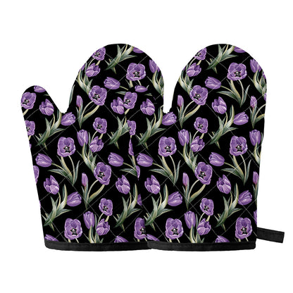 Purple Watercolor Tulip Pattern Print Oven Mitts