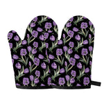 Purple Watercolor Tulip Pattern Print Oven Mitts