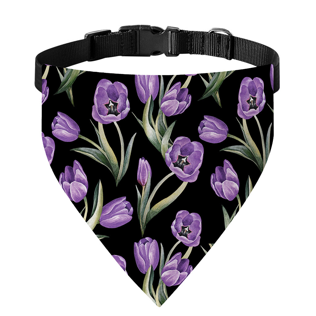 Purple Watercolor Tulip Pattern Print Over The Collar Dog Bandana