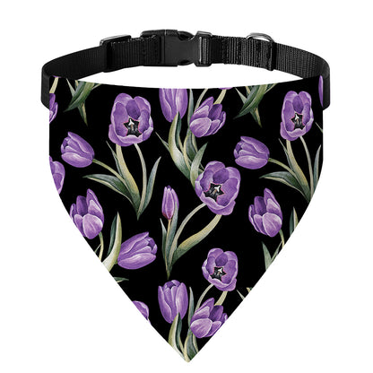 Purple Watercolor Tulip Pattern Print Over The Collar Dog Bandana