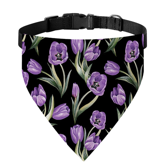 Purple Watercolor Tulip Pattern Print Over The Collar Dog Bandana