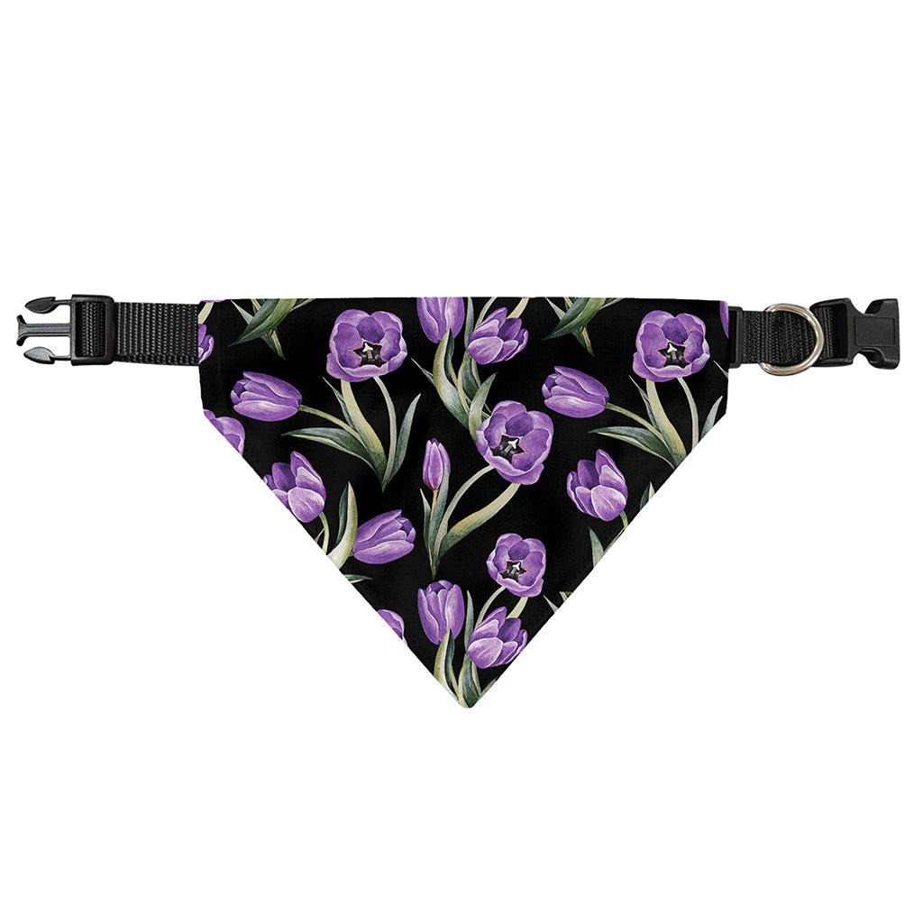 Purple Watercolor Tulip Pattern Print Over The Collar Dog Bandana