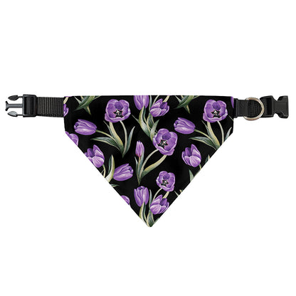Purple Watercolor Tulip Pattern Print Over The Collar Dog Bandana