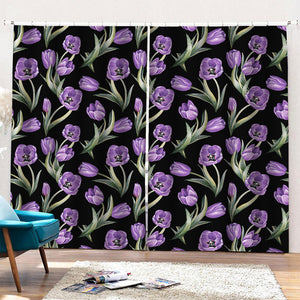 Purple Watercolor Tulip Pattern Print Pencil Pleat Curtains