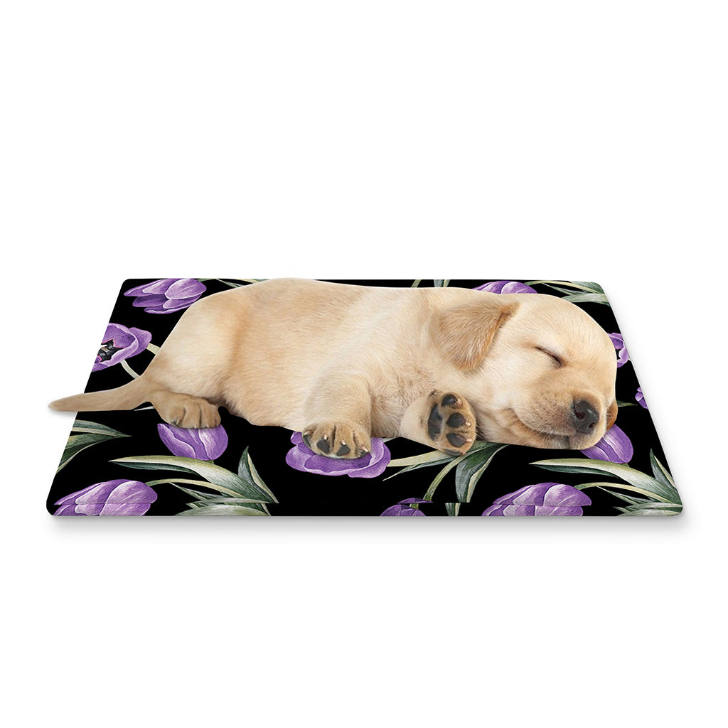 Purple Watercolor Tulip Pattern Print Pet Cooling Mat Cover