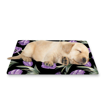 Purple Watercolor Tulip Pattern Print Pet Cooling Mat Cover