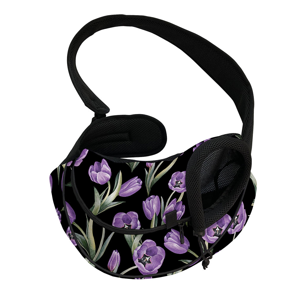 Purple Watercolor Tulip Pattern Print Pet Sling Carrier