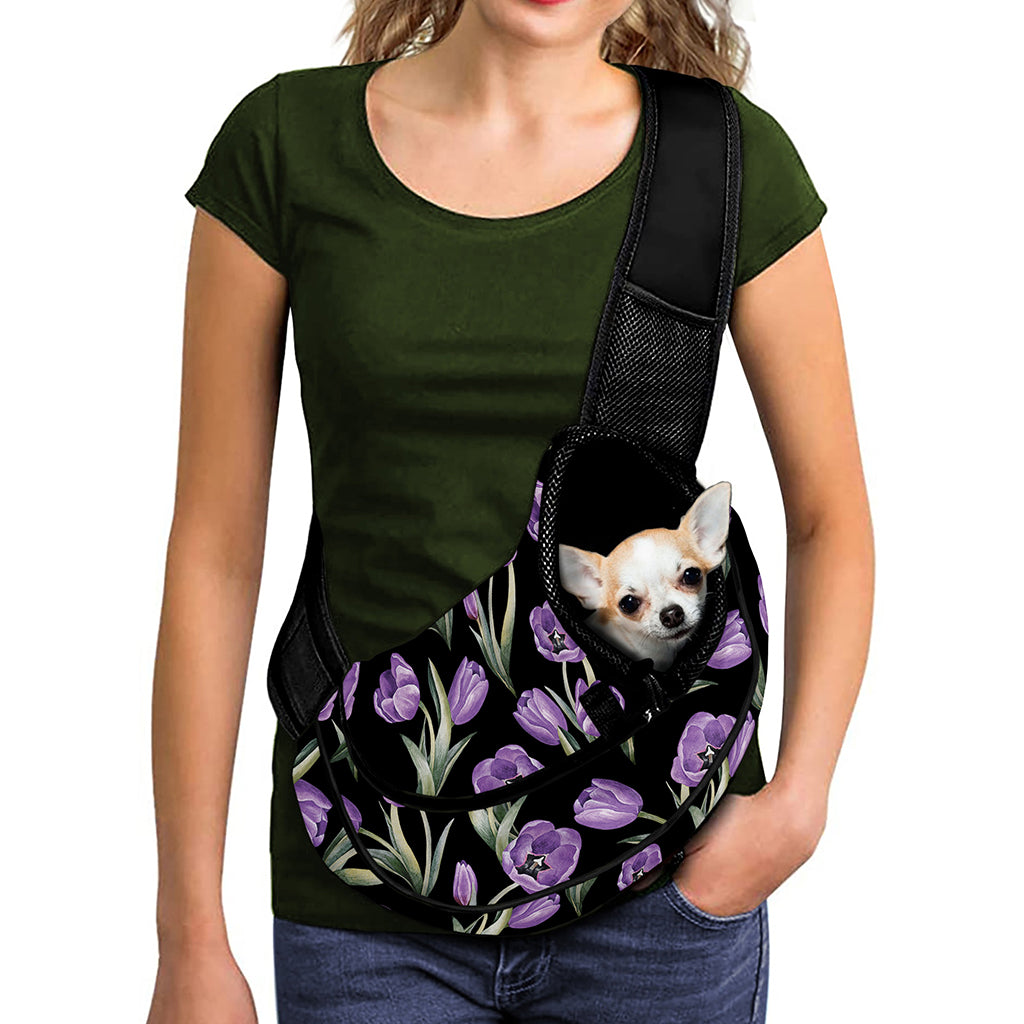Purple Watercolor Tulip Pattern Print Pet Sling Carrier