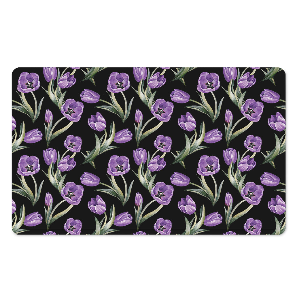 Purple Watercolor Tulip Pattern Print Polyester Doormat