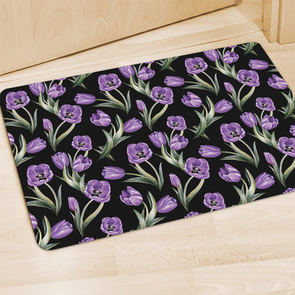 Purple Watercolor Tulip Pattern Print Polyester Doormat