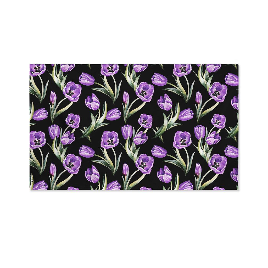 Purple Watercolor Tulip Pattern Print Polyester Flag