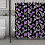 Purple Watercolor Tulip Pattern Print Polyester Shower Curtain