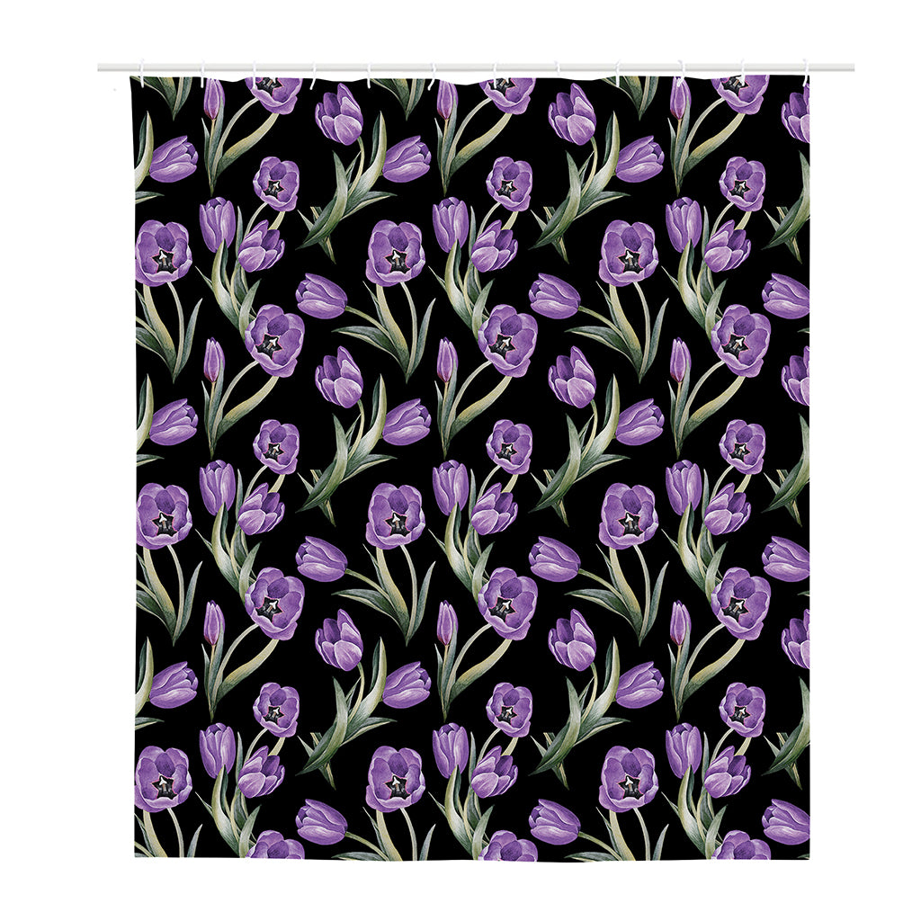 Purple Watercolor Tulip Pattern Print Polyester Shower Curtain