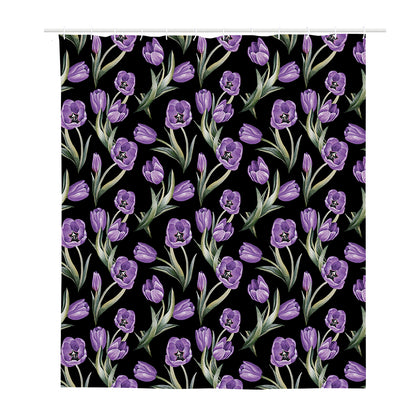 Purple Watercolor Tulip Pattern Print Polyester Shower Curtain